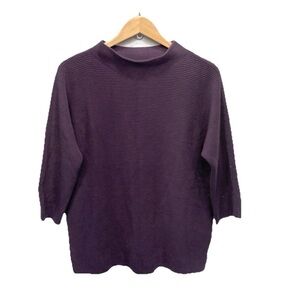 Lands’ End Ribbed Mock-Neck Dolman Pullover Sweater Plum Burgundy Womens L 14-16